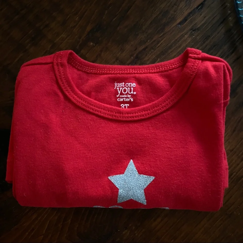 CARTERS Red & Silver But First Presents Size 3 Toddler Long Sleeve Christmas